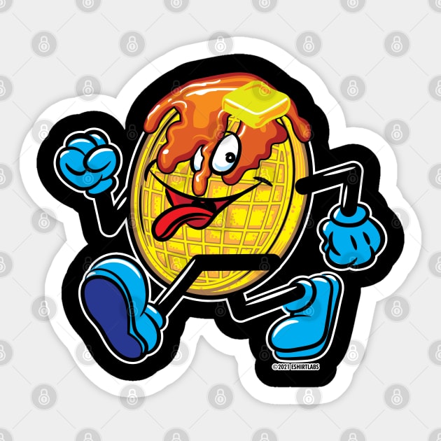 Happy Smiling Waffle Mascot with maple syrup and butter Sticker by eShirtLabs